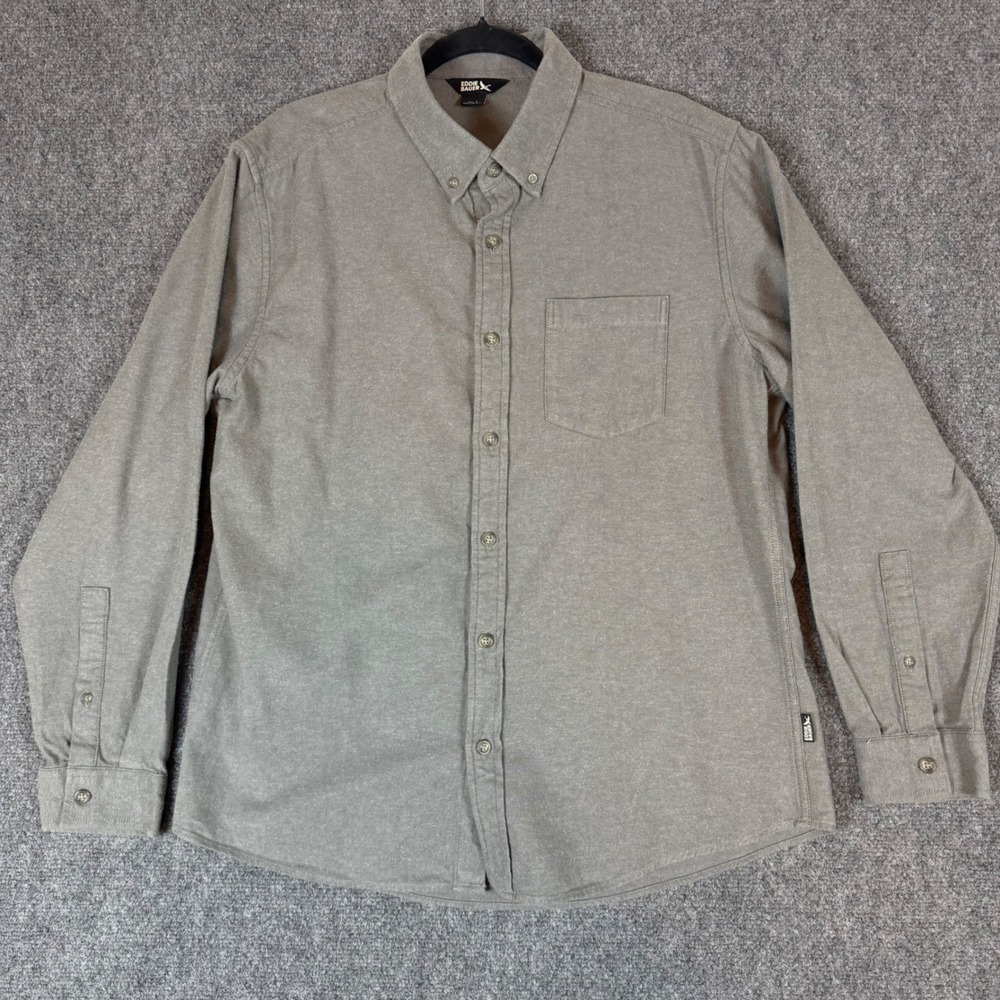 Eddie Bauer Mens Large Gray Cotton Twill Long Sleeve Button Down Shirt Pocket